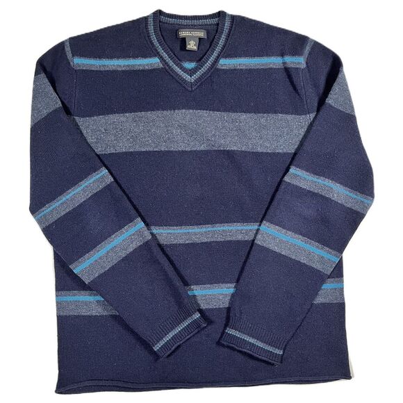 Banana Republic Men's Large Blue Stripe V-Neck Lambswool Cashmere Sweater - Picture 1 of 7